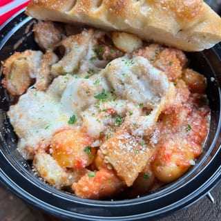 Smoked Mozzarella Baked Gnocchi with fried eggplant