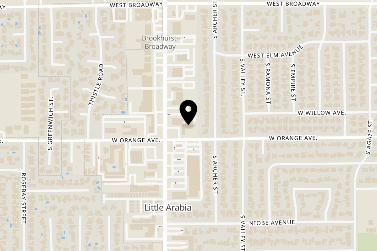 Map showing the location of Cortina's Italian Market & Pizzeria Cortina's Italian Market & Pizzeria on 2175 W Orange Ave in Anaheim